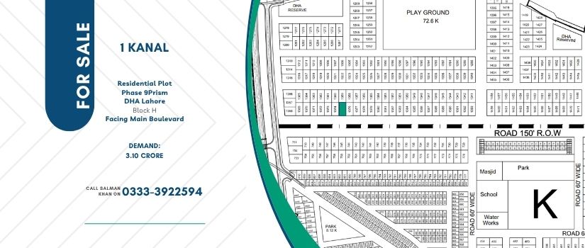 1 Kanal Residential Plot for Sale in H Block, DHA Lahore Phase 9 Prism | Nayab Enterprises